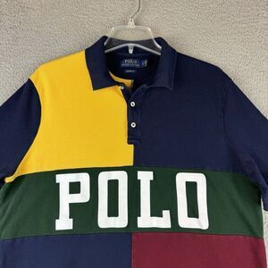 Polo Ralph Lauren Polo Shirt Men's Large Red Blue Colorblock Polo Spellout